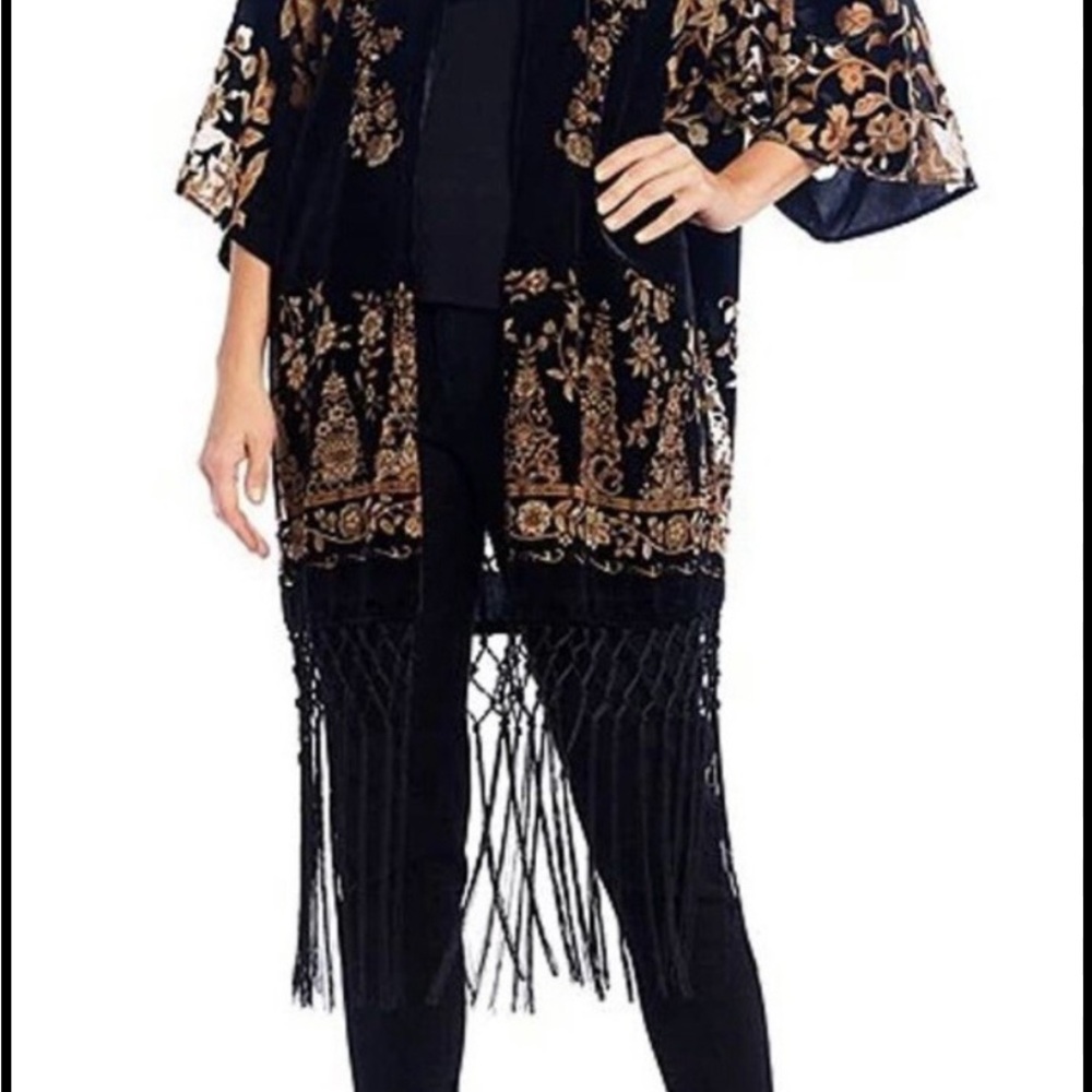 Reba Black and Gold Floral Kimono